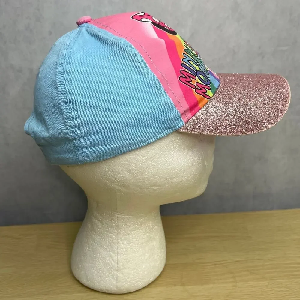 Disney Minnie Mouse Rainbow Blue Pink Glitter Hat Adjustable